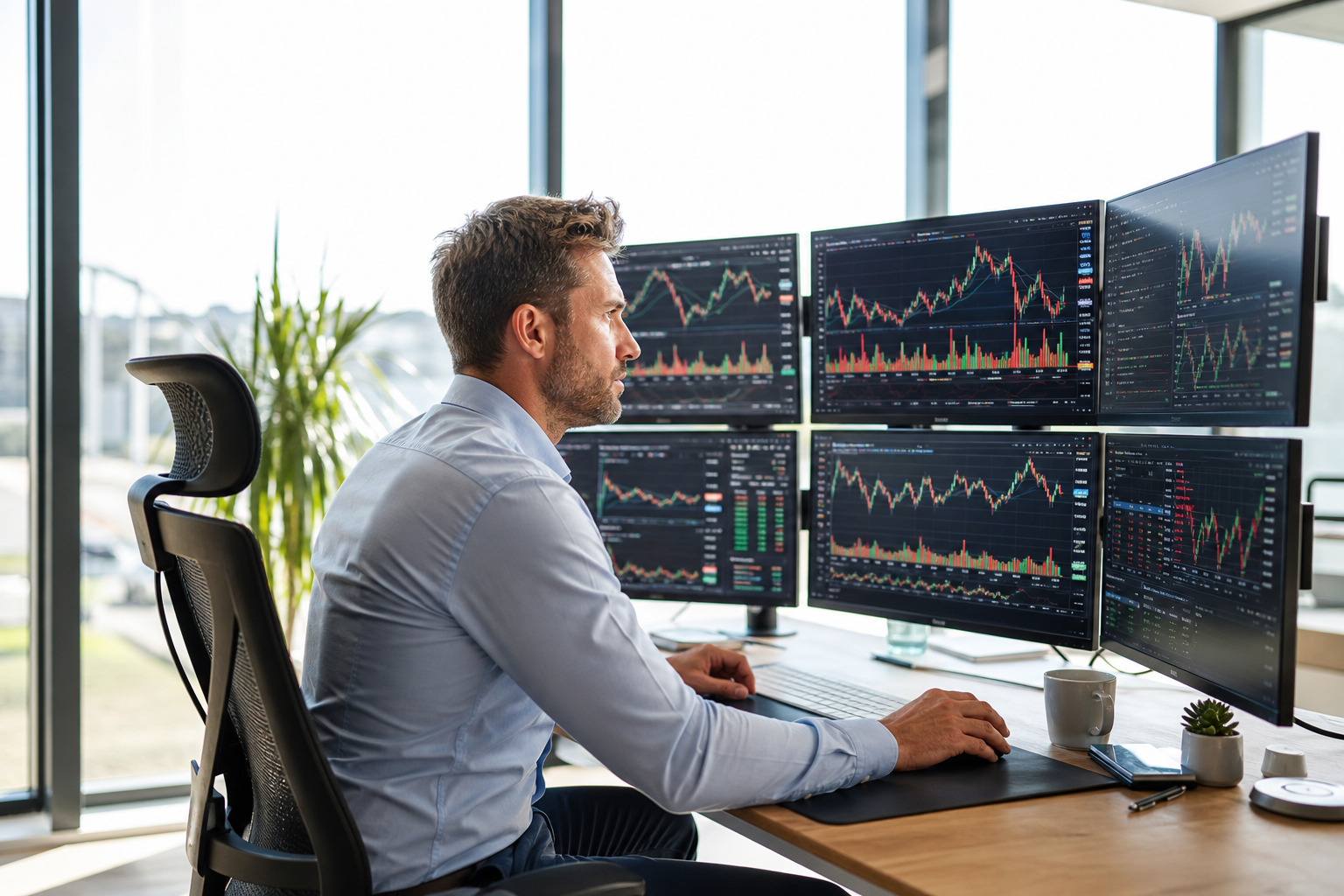 Trader am professionellen Terminal – Aegis Vitae Cockpit